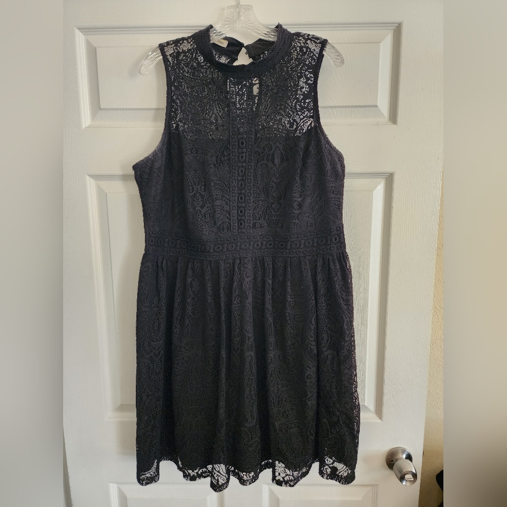 Lace mock neck knee length dress